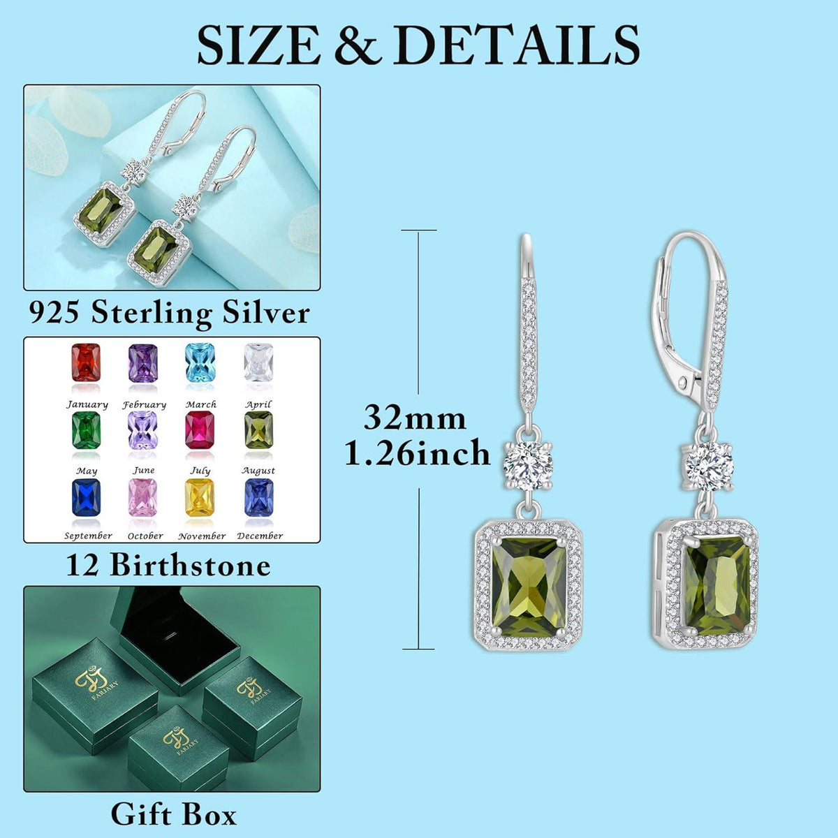 Quadrat Prinzessschliff Hängende Ohrringe 925 Sterling Silber