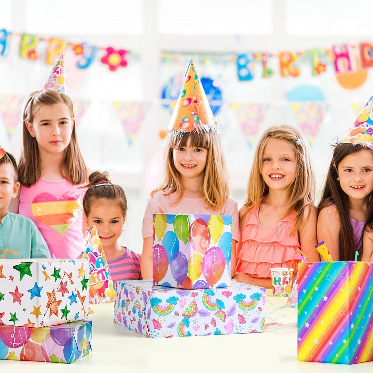 Geschenkpapier Kinder Tiere, 5 Blätter, 70x50cm für Geburtstag
