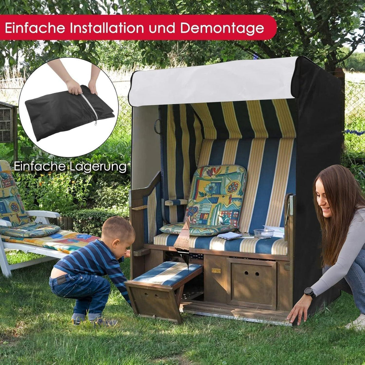 Winterfeste Strandkorb Hülle 420D Oxford Wasserdicht UV-Beständig Schwarz