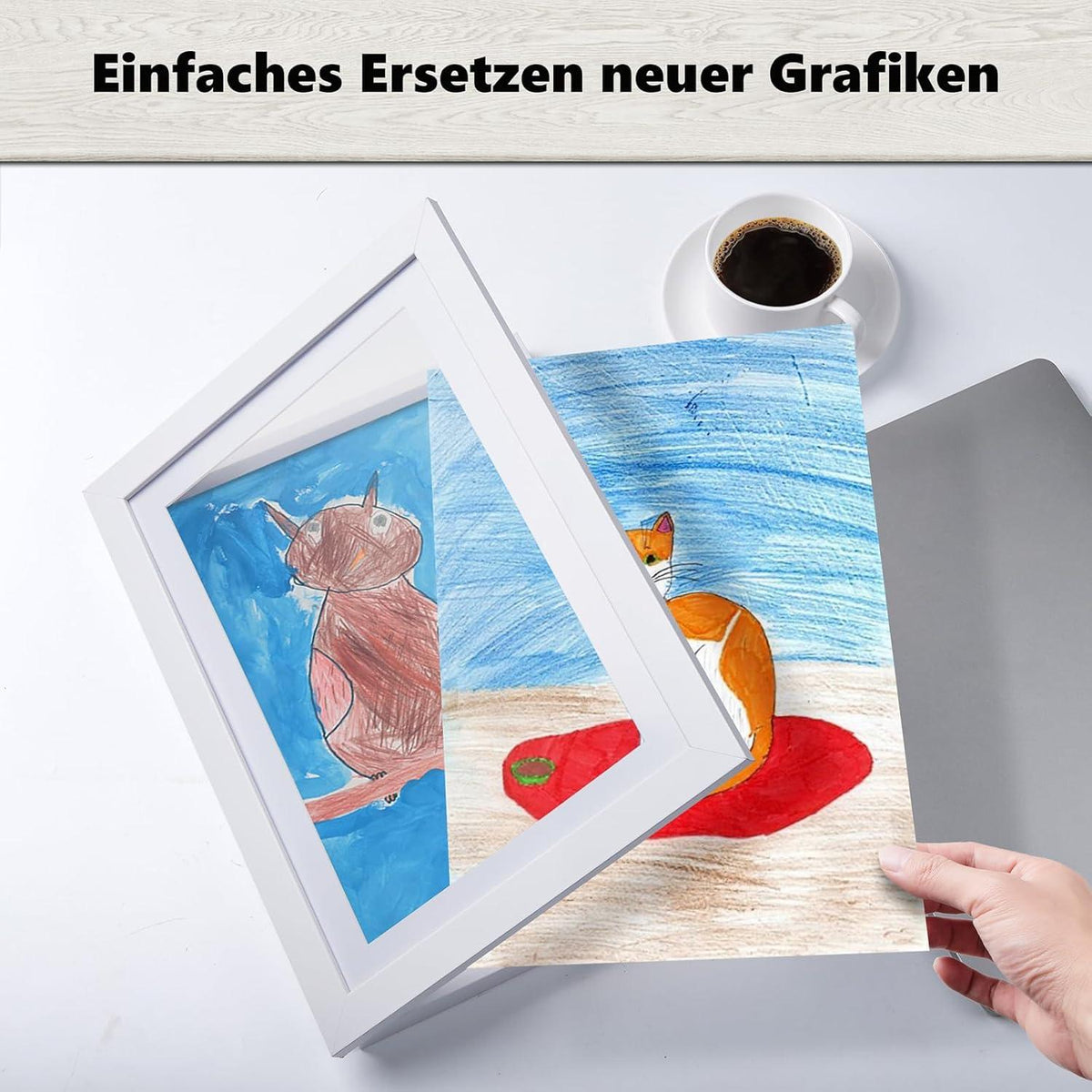 Kinderzeichnungen Fotocollage Rahmen 2 Stück Weiß A4 Acrylglas MDF