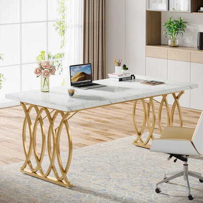 Moderner Schreibtisch Weiß & Gold | 160x80cm | Bürotisch & Esstisch