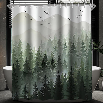Duschvorhang Wald Antischimmel Textil 180x200cm mit beschwertem Saum