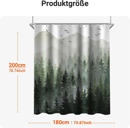 Duschvorhang Wald 180x200cm Waldmuster Antischimmel Textil 12er Pack