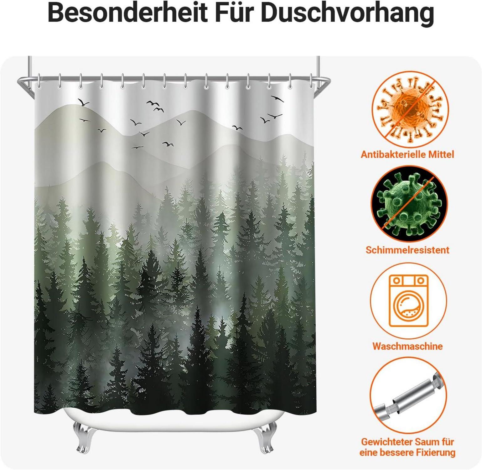 Duschvorhang Waldmuster 180x200cm Badezimmer Textil wasserabweisend 12 Ösen
