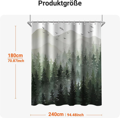 Duschvorhang 240x180cm Wald Antischimmel Polyester Badevorhang 16 Ösen