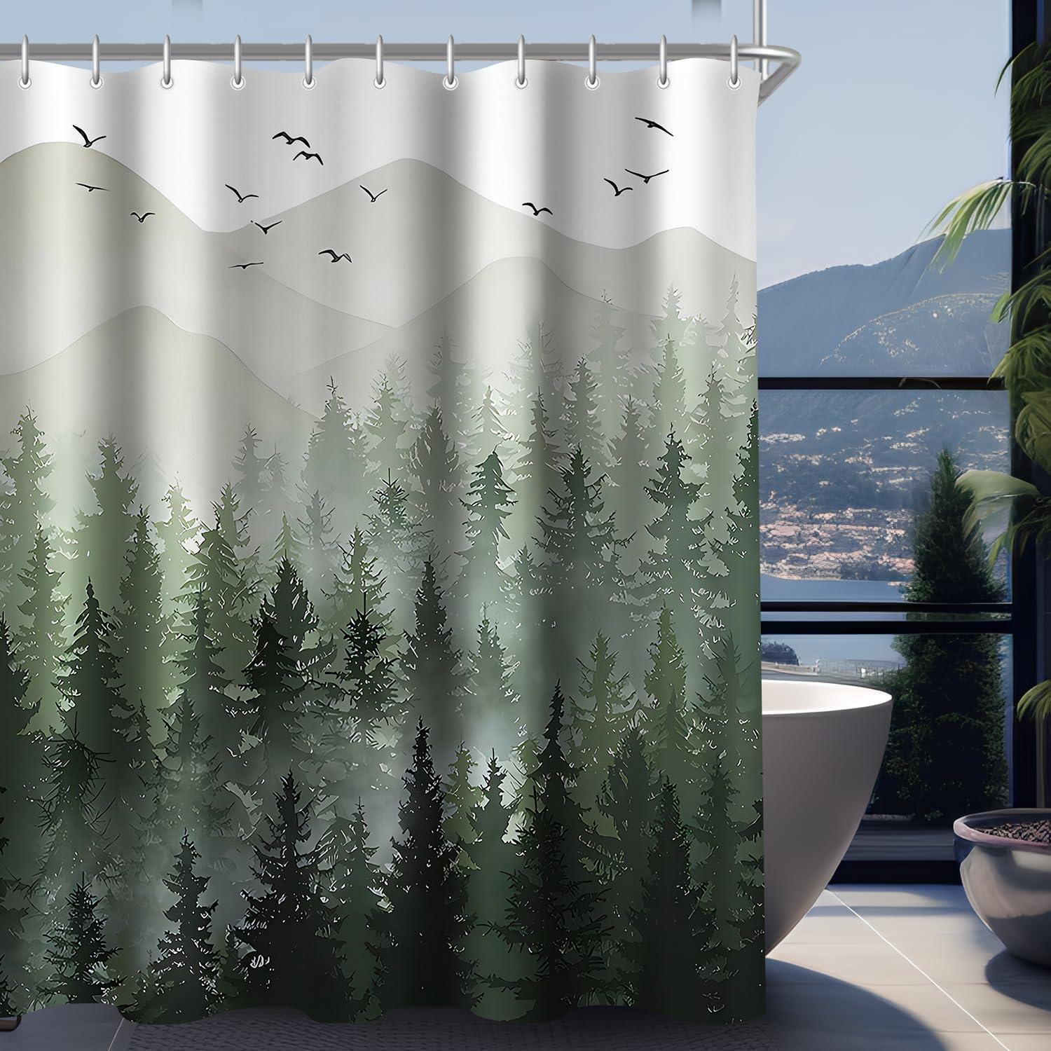 Duschvorhang Wald Antischimmel 240x180cm Textil 16 Ösen Badezimmer