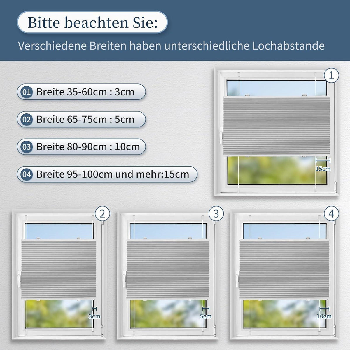Verdunklungsplissee Wabenplissee ohne Bohren Weiß-Hellgrau 70x130cm