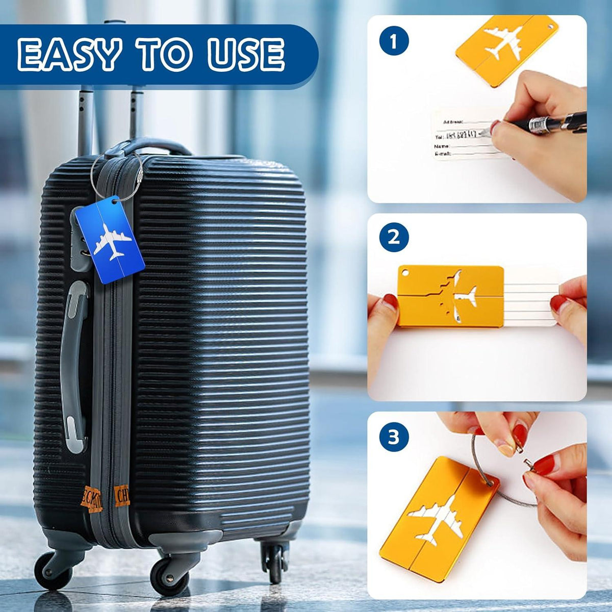 6er Kofferanhänger Set Flugreise Adressschild PVC Gepäckanhänger
