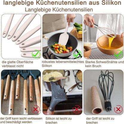 15-teiliges Silikon Küchenhelfer Set - Hitzebeständiges Kochutensilien
