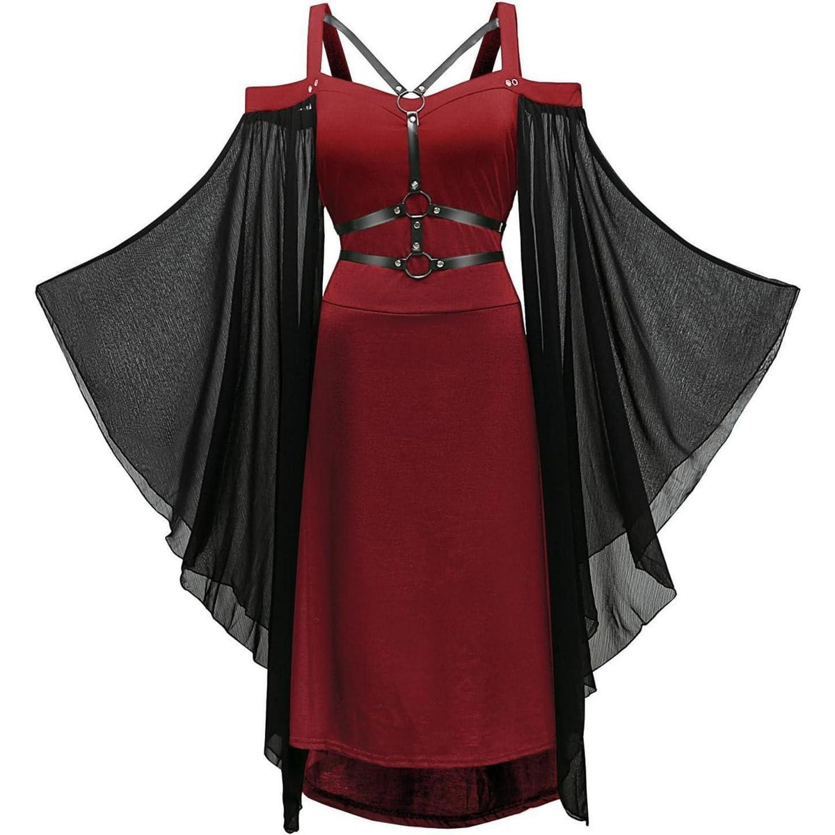 Gothic Kleid Damen Vintage Mittelalterlich mit Trompetenärmeln