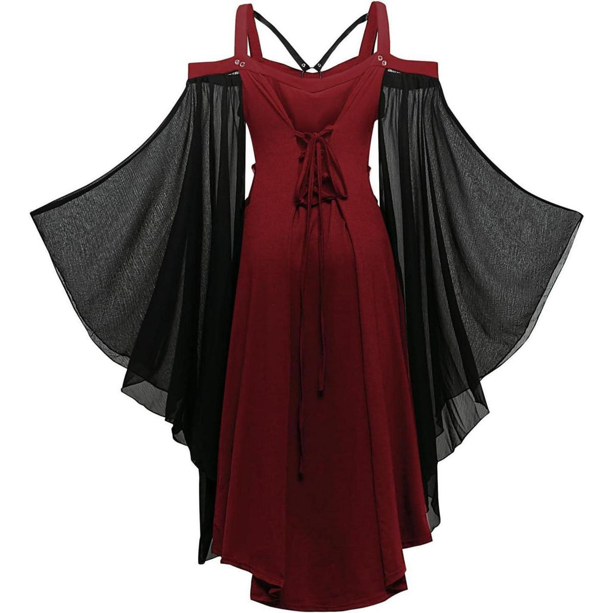 Gothic Kleid Damen Vintage Mittelalterlich mit Trompetenärmeln