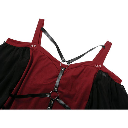 Gothic Kleid Damen Vintage Mittelalterlich mit Trompetenärmeln