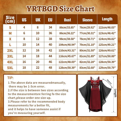 Gothic Kleid Damen Vintage Mittelalterlich mit Trompetenärmeln