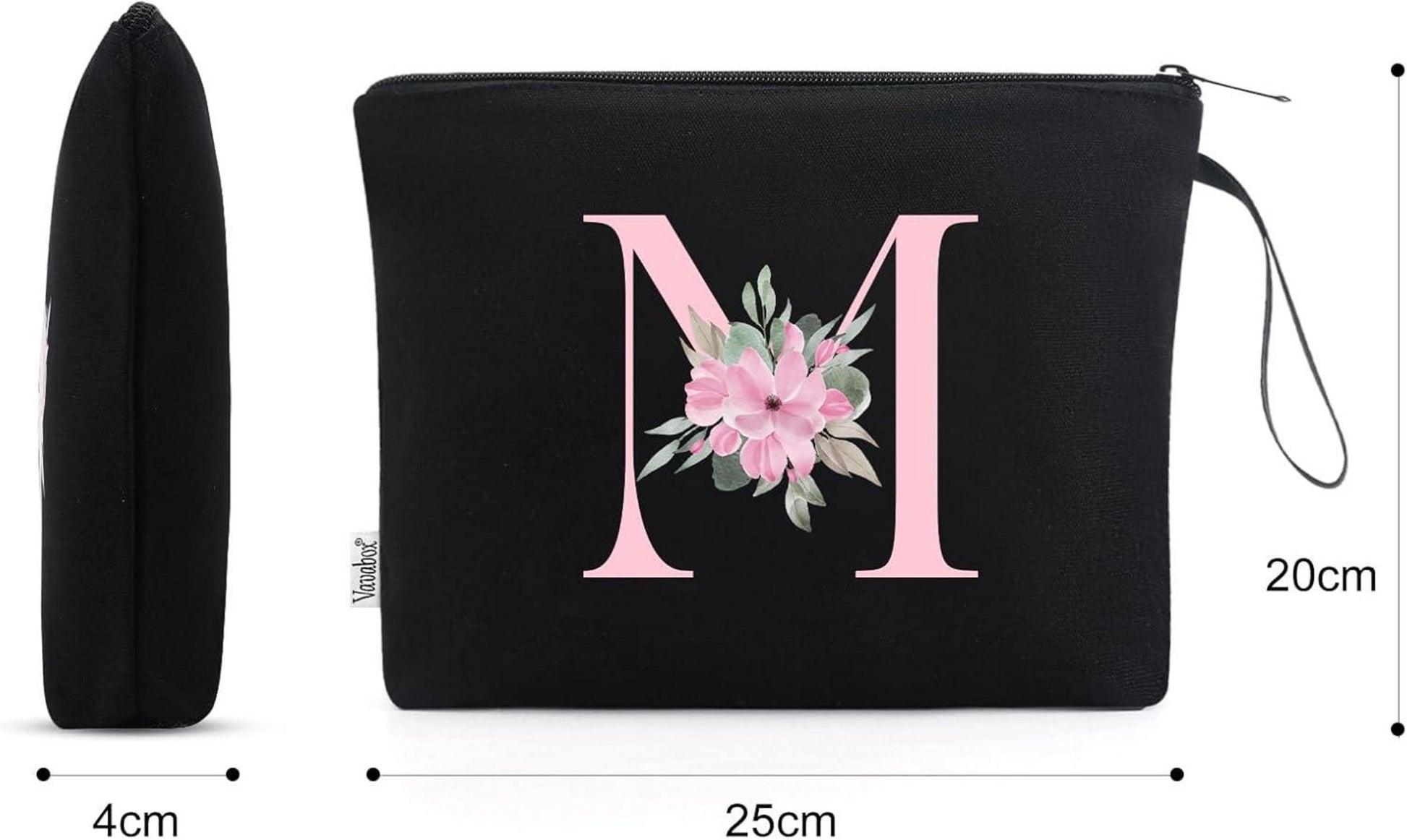 Personalisierte Kosmetiktasche mit A-Z Buchstaben Schwarz M