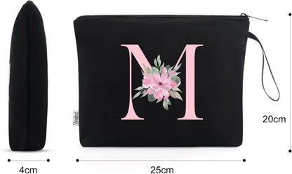 Personalisierte Kosmetiktasche mit A-Z Buchstaben Schwarz M
