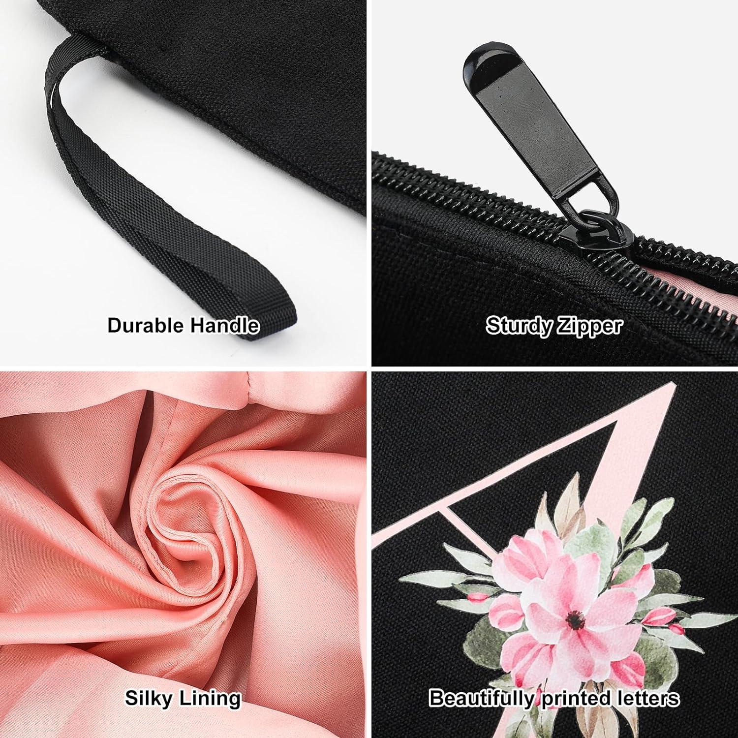Personalisierte Kosmetiktasche mit A-Z & Herz, Baumwoll-Canvas, Schwarz