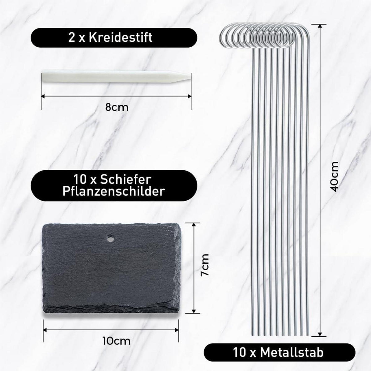 10er Set Pflanzenschilder aus Schiefer inkl. Kreidestift 10x7cm