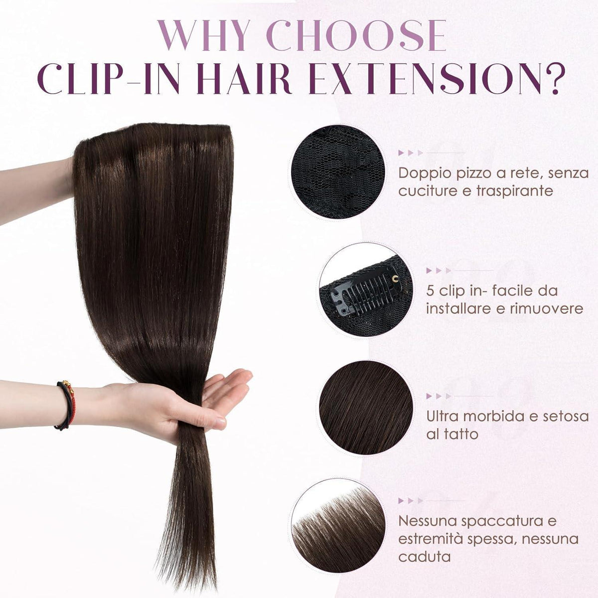 Clip-in Echthaarverlängerung Dunkelbraun 50cm