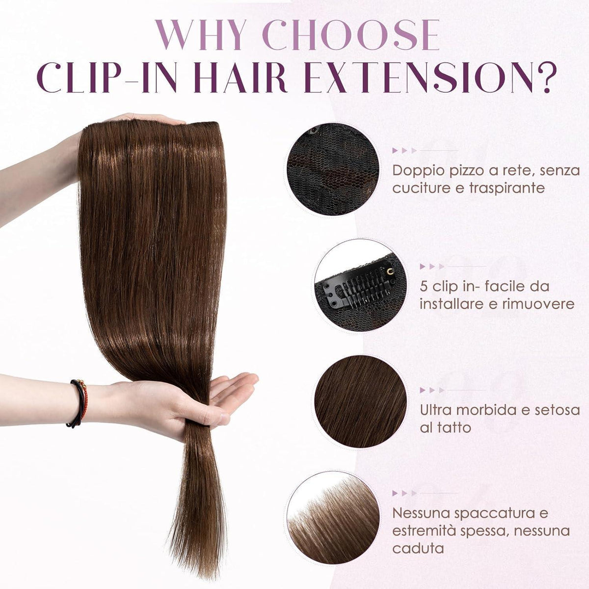 Clip-in Echthaarverlängerung Mittelbraun 35cm