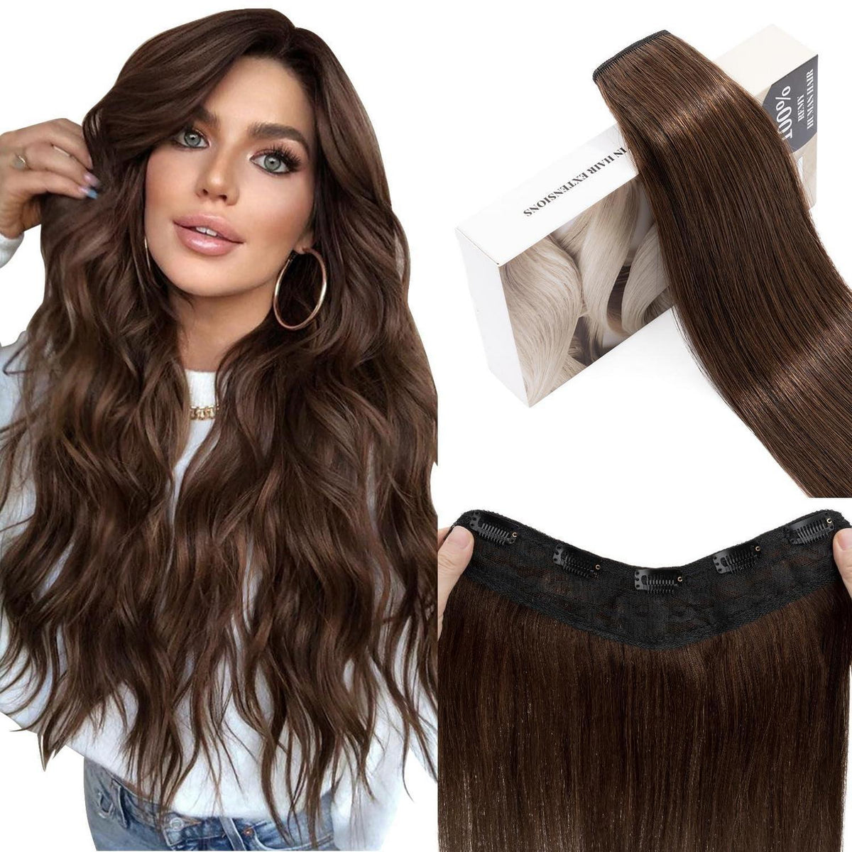 Clip-in Echthaarverlängerung #4 Mittelbraun 50cm Remy Haar