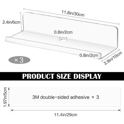 3er Set Wandregal Acryl Transparent ohne Bohren 30cm