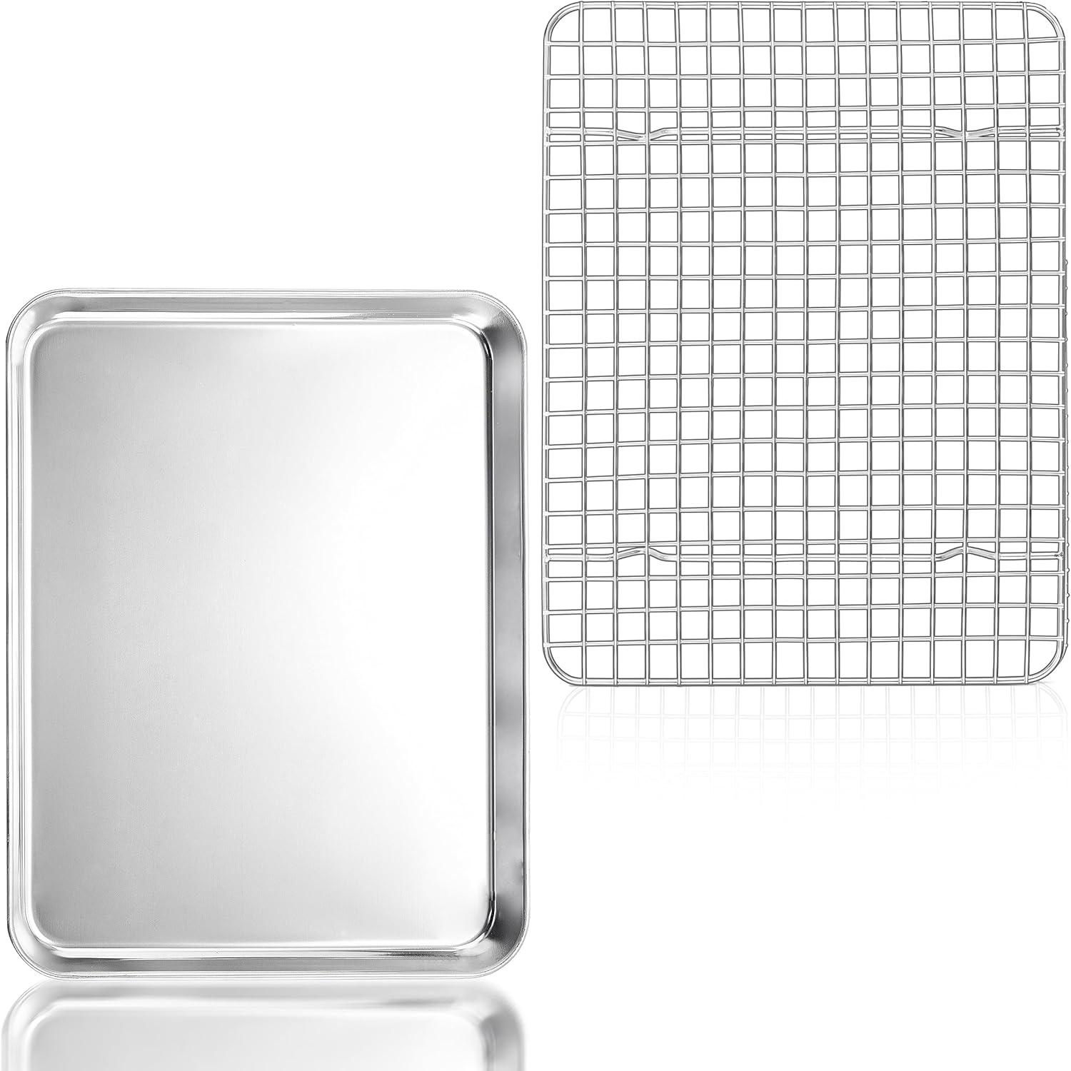 Backblech mit Abkühlgitter aus Edelstahl, Backform Set, 31,4 x 24,6 cm