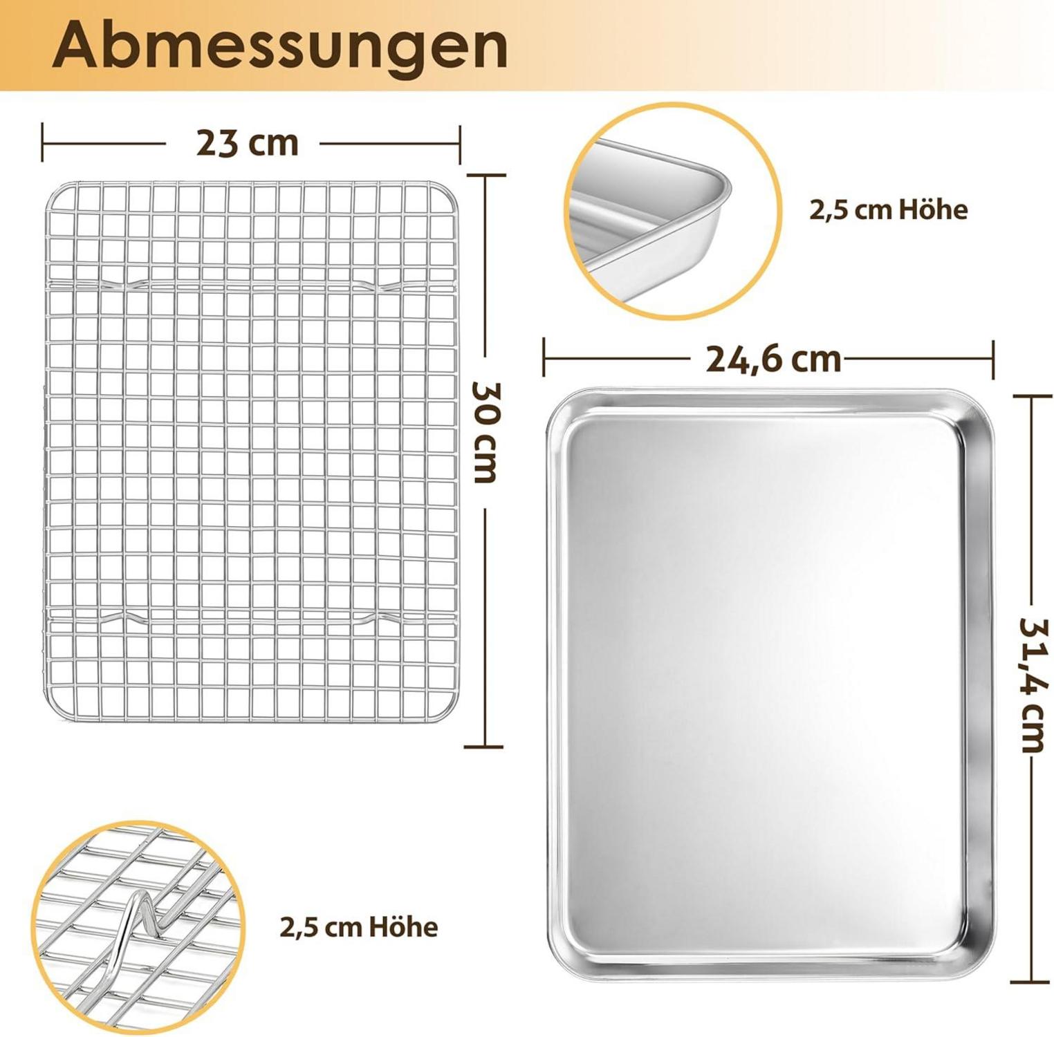 Großes Edelstahl Backblech mit Abkühlgitter Set, 31,4 x 24,6 cm
