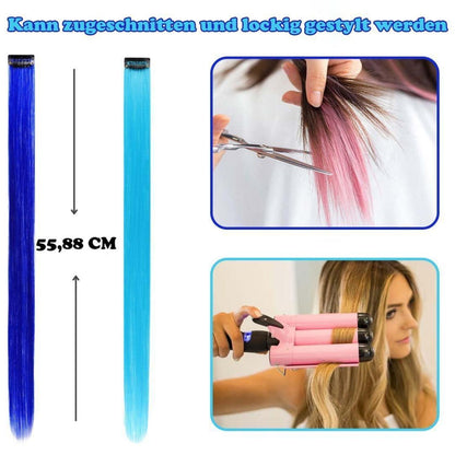 Clip-in Haarverlängerungen Blau & Türkis, 55cm, 12er Set