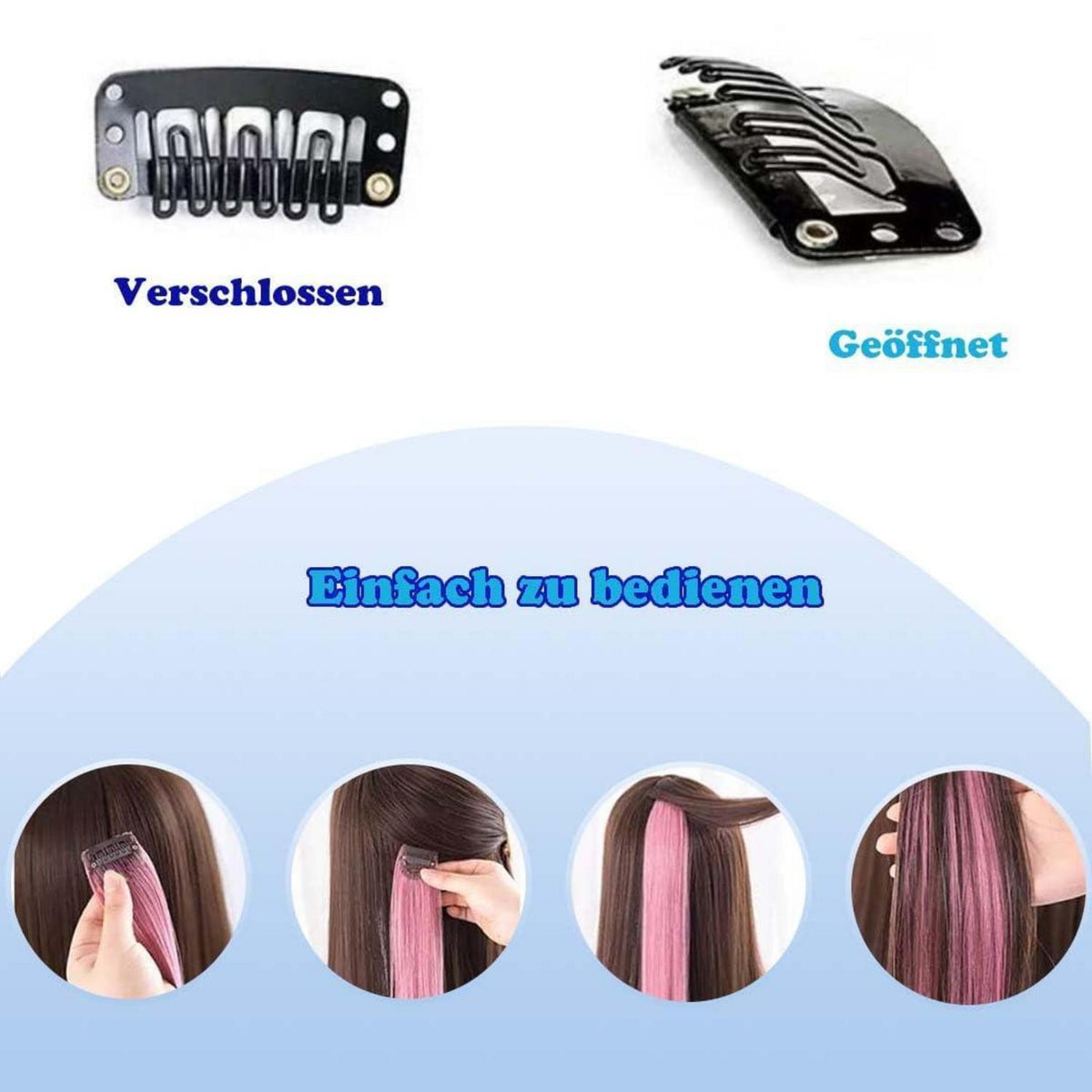 Clip-in Haarverlängerungen Blau & Türkis, 55cm, 12er Set