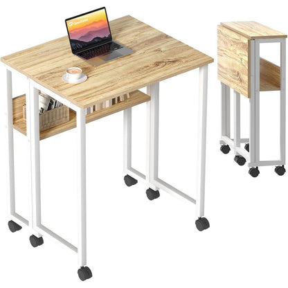 Klapptisch mit Rollen, 80cm, Beige, Stauraum