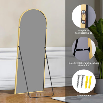 Großer Gewölbter Standspiegel mit Goldrahmen – 192x85 cm