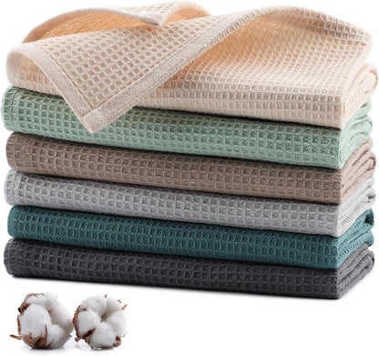 Geschirrtücher Baumwolle 6er Set 35x35 cm Saugfähig Weich Waffeltuch