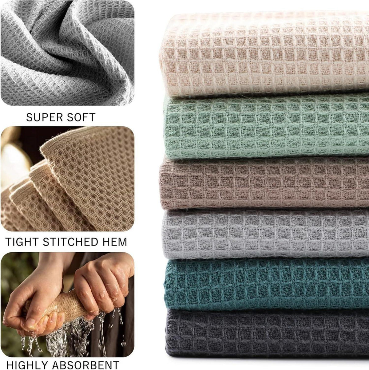 Geschirrtücher Baumwolle 6er Set 35x35 cm Saugfähig Weich Waffeltuch