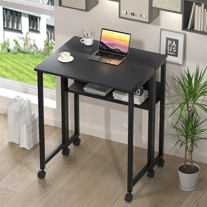 Klapptisch 80cm mit Rollen & Stauraum, Schwarz