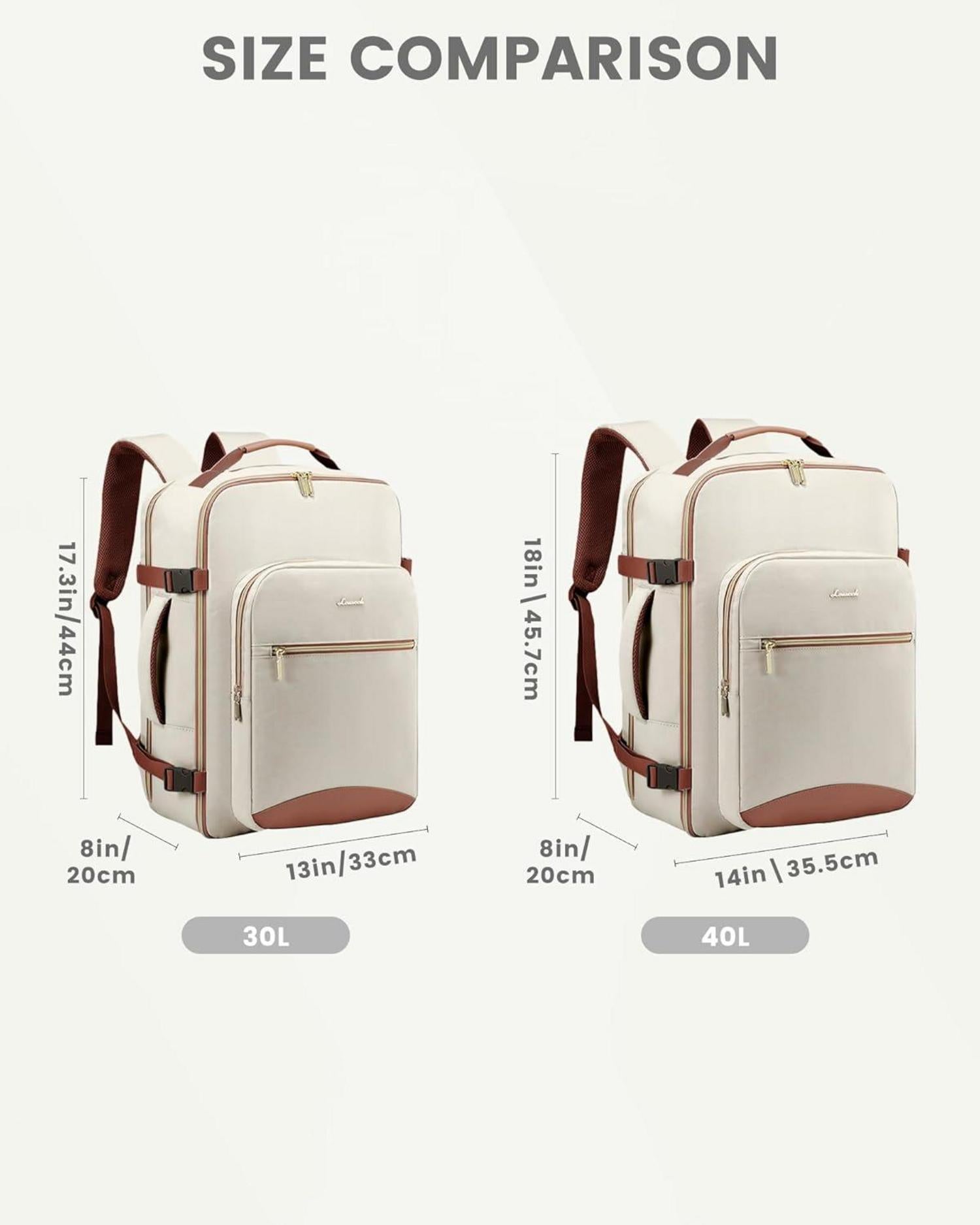 Handgepäck Rucksack 40L Damen Wasserdicht Reisetasche 17 Zoll Laptop