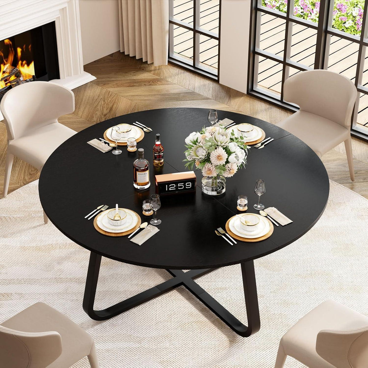 Runder Esstisch Holz Metall Schwarz 130cm für 4-6 Personen