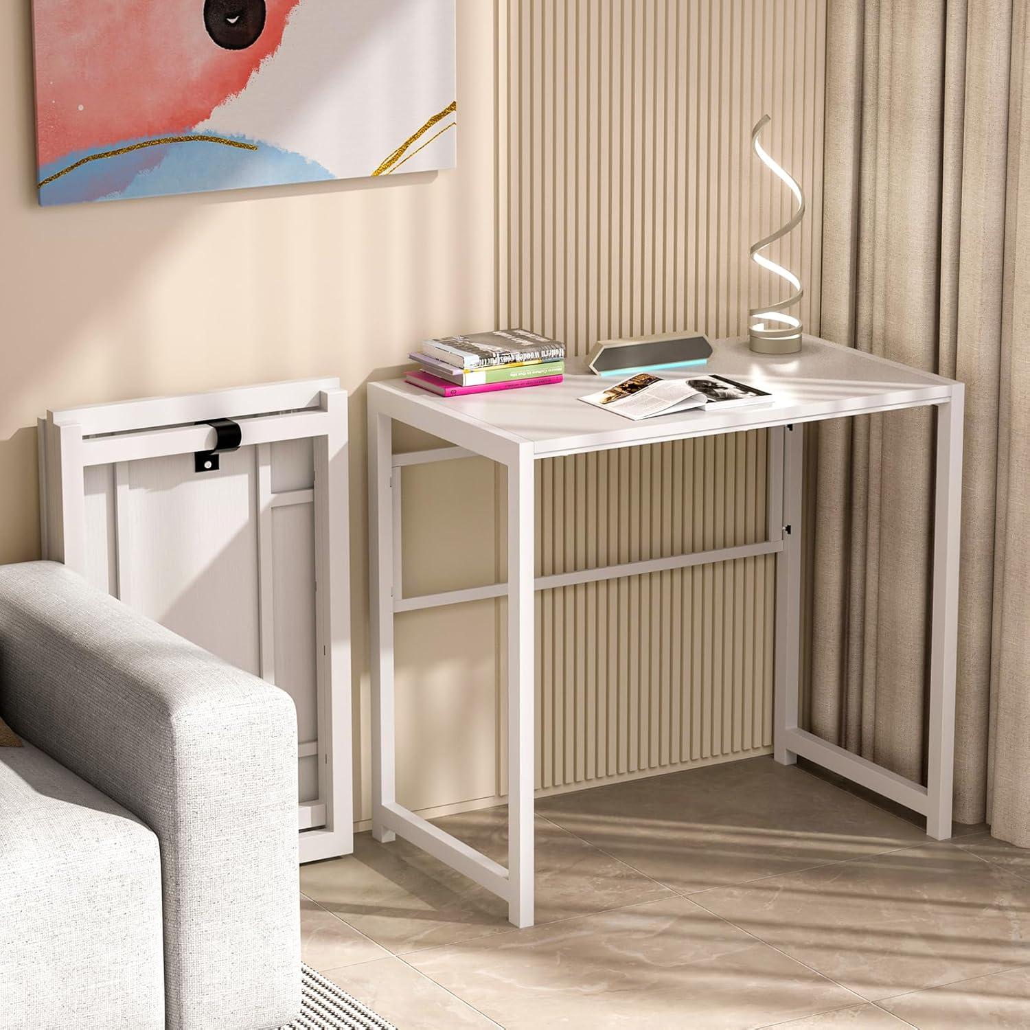Klappbarer Schreibtisch 80x48cm Weiß Metallbeine Platzsparend