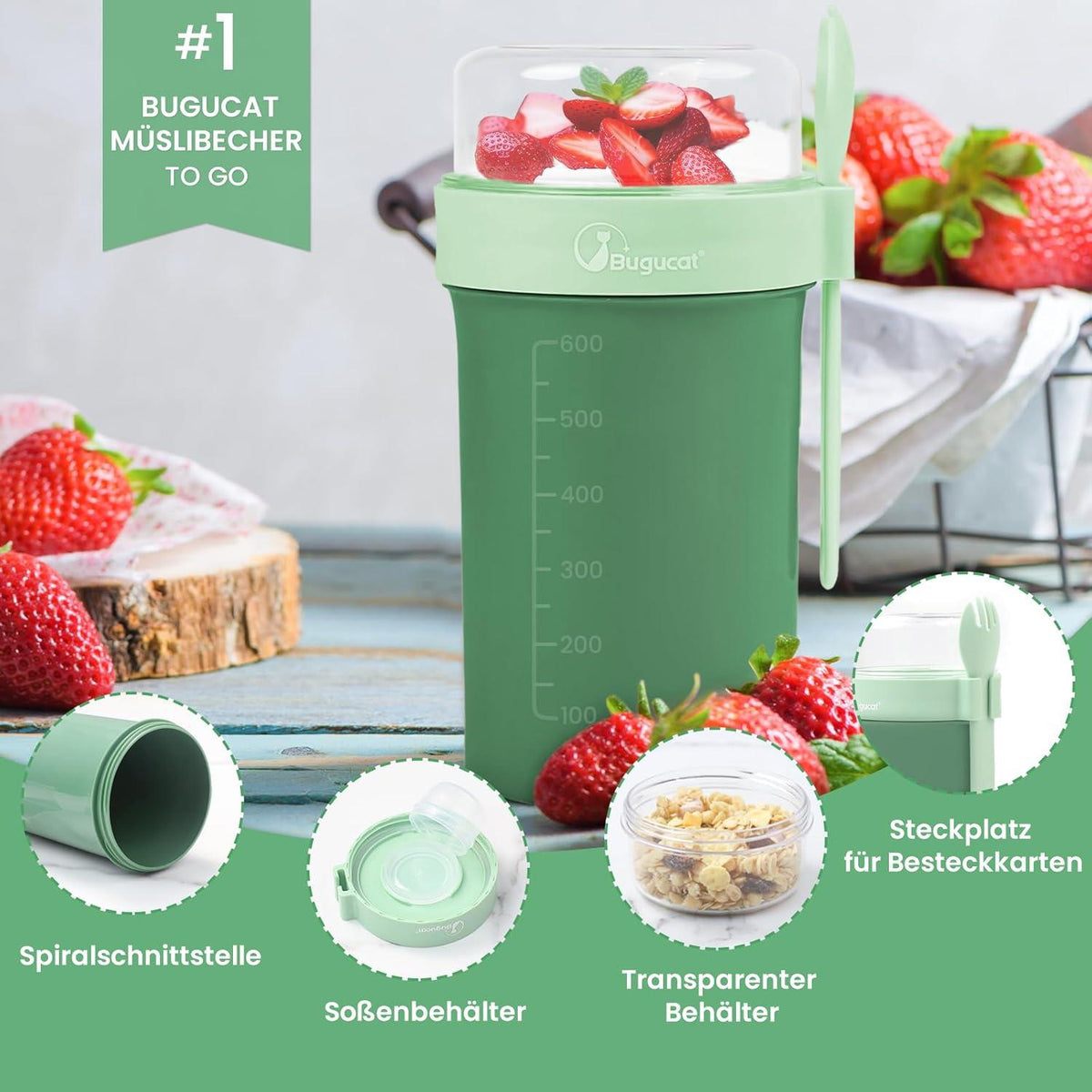 Müslibecher to Go 2er Set, Joghurtbecher 760ml+230ml, Becher mit