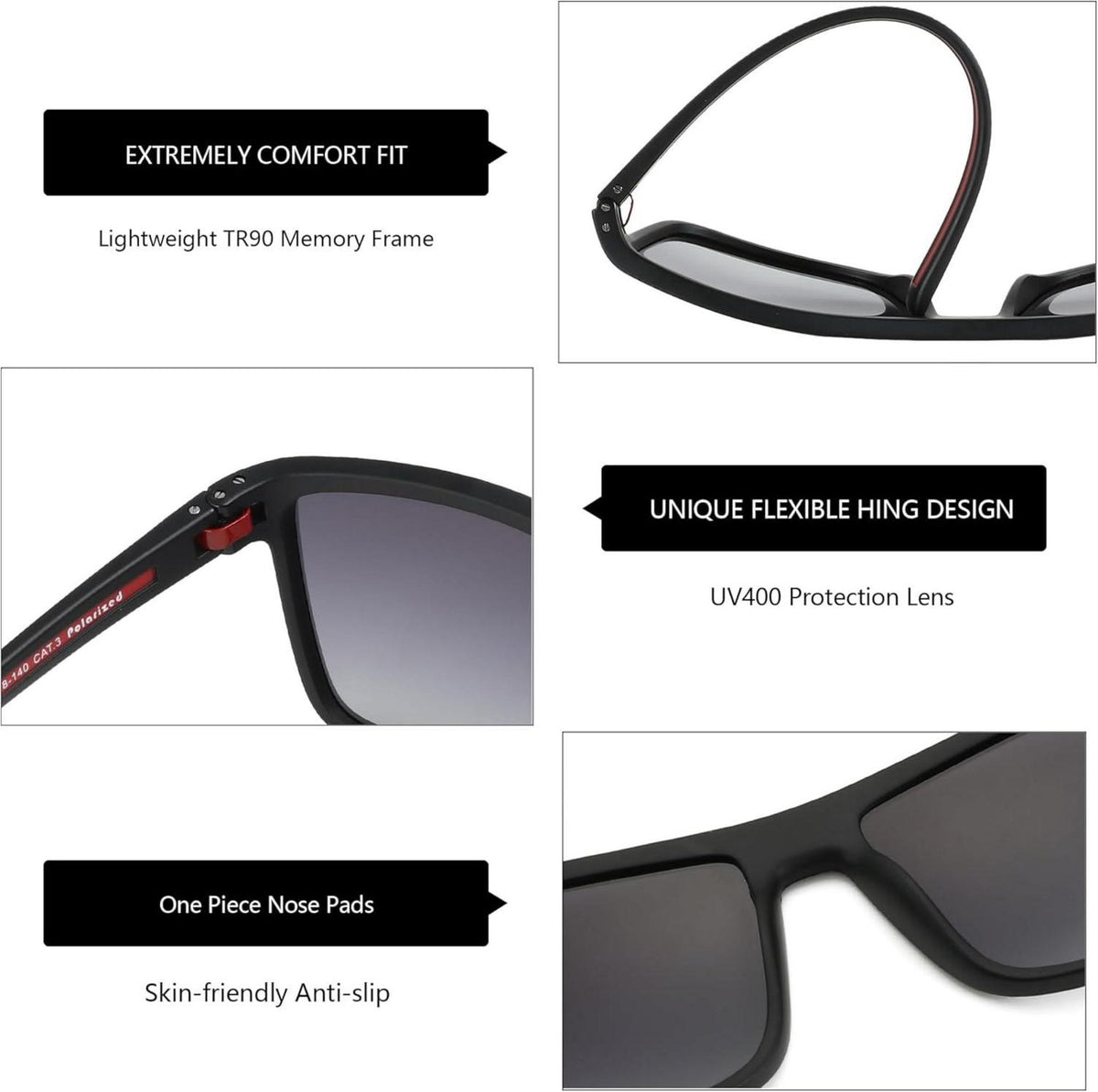 ZENOTTIC Sonnenbrille Herren Polarisiert Leicht TR90 Rahmen UV400 Schutz Schwarz/Grau