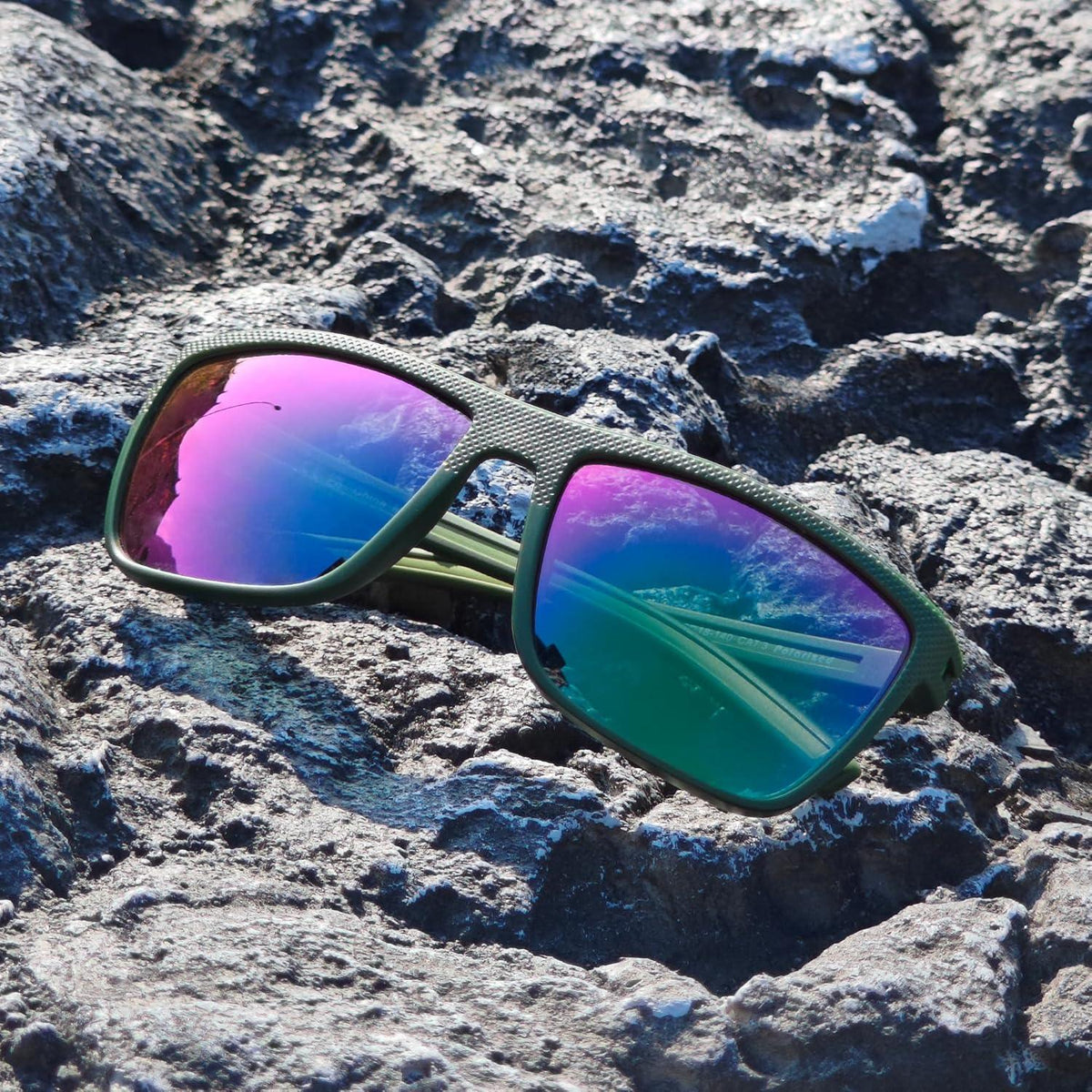 Polarisierte Sonnenbrille Herren TR90 Rahmen UV400 Schutz Grün/Lila