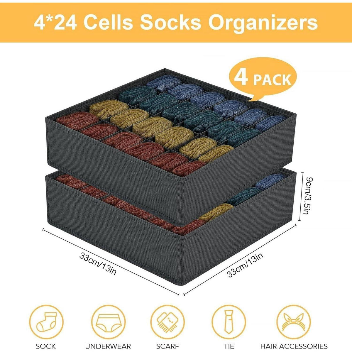 Faltbare Aufbewahrungsbox 24 Zellen – Socken & Unterwäsche Organizer