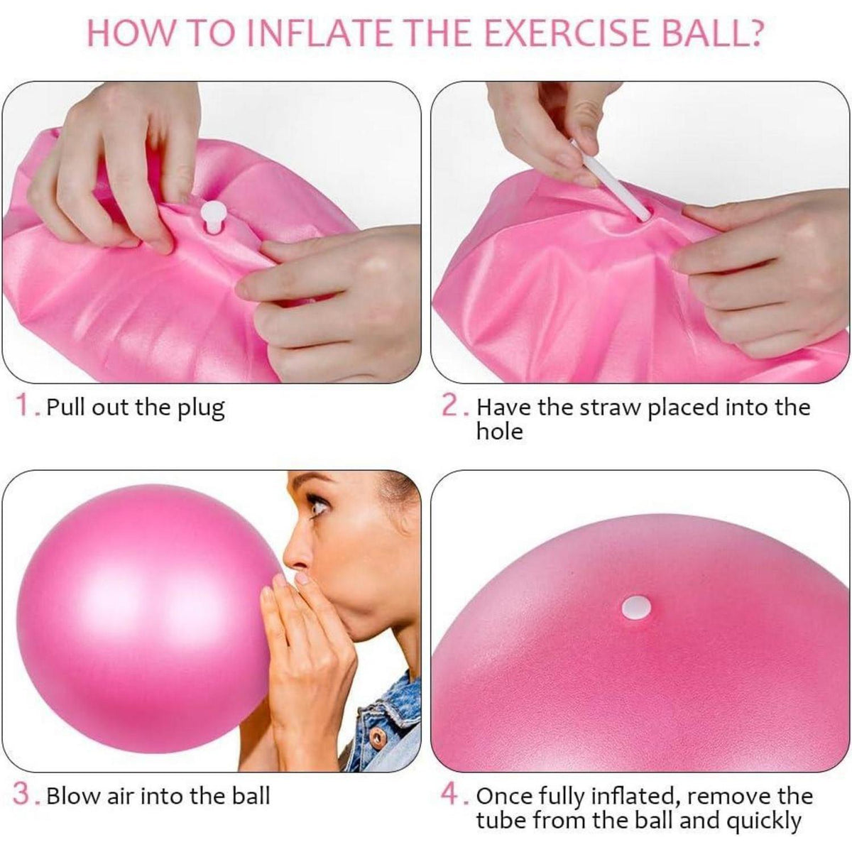 Gymnastikball 25cm Rosa mit Strohhalm für Yoga & Pilates