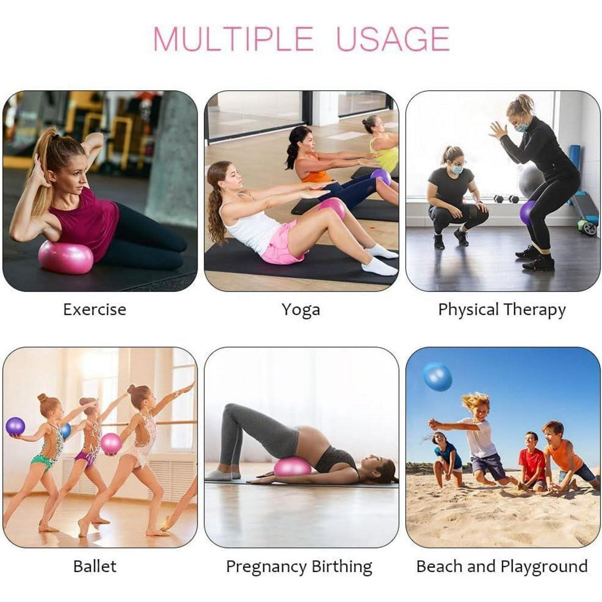 Gymnastikball 25cm Rosa mit Strohhalm für Yoga & Pilates