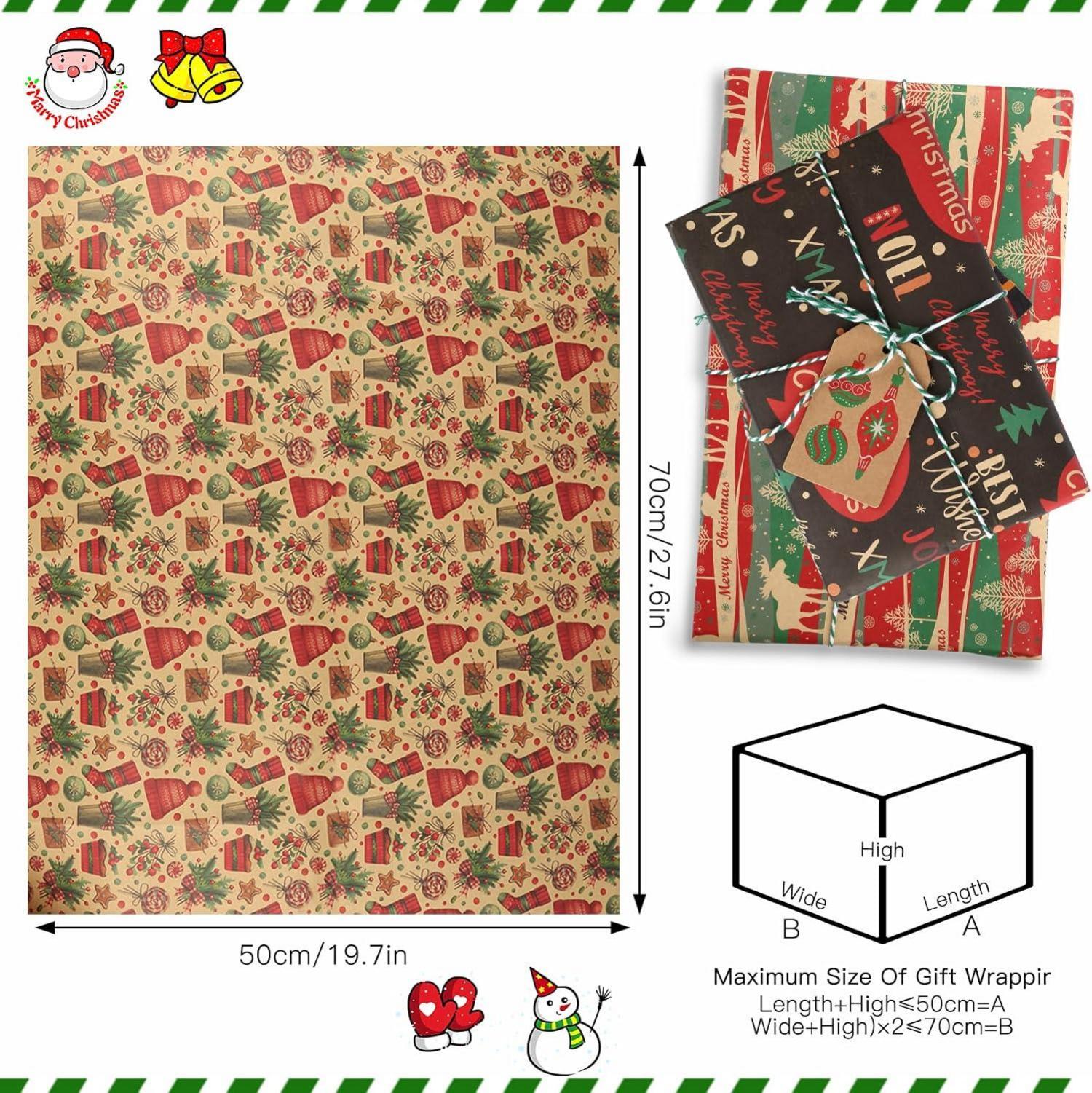 Weihnachtsgeschenkpapier-Set Schneemann Elch Schneeflocke Santa Blau