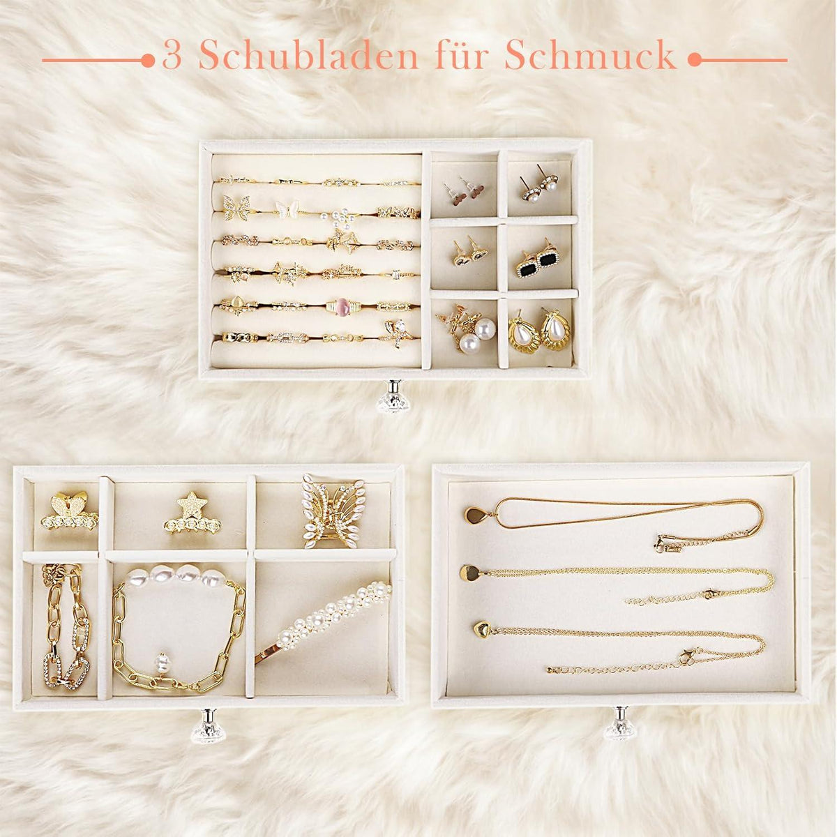 Transparente JUPELI Schmuckaufbewahrung 5 Schubladen Acryl Ständer White