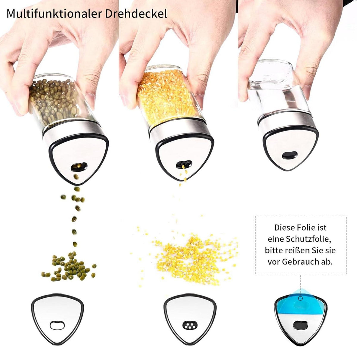 6 Gewürzgläser Dreiecksform 6er Set 100ml Gewürzstreuer mit