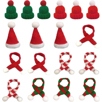 18-teiliges Mini-Weihnachtsdeko Set: Mützen & Schals für Festliche Tischdeko