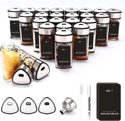 24-teiliges Gewürzgläser Set Herzform 100ml Drehdeckel Schwarz