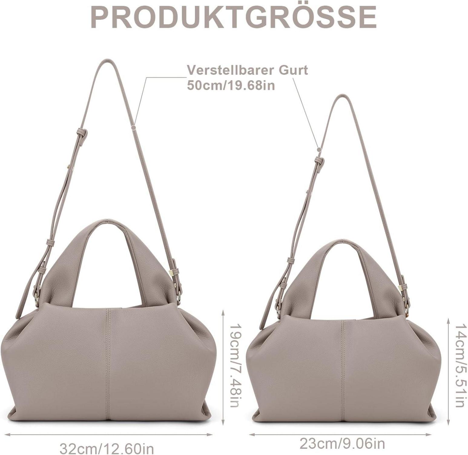 Kleine Handtasche Damen PU Leder Vintage Hobo Bag Umhängetasche Grau