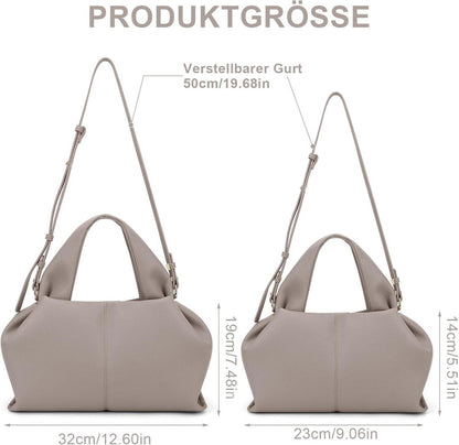 Kleine Handtasche Damen PU Leder Vintage Hobo Bag Umhängetasche Grau